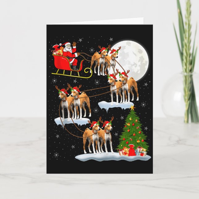 Basenji Dog Santa Sleigh Flying Funny Magical Chri Card (Front)