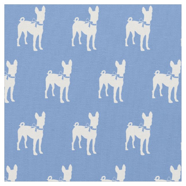 Basenji Dog Silhouette Pet Light Blue Fabric (Close Up)