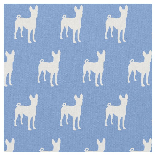 Basenji Dog Silhouette Pet Light Blue Fabric (Close Up)