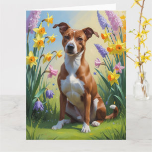 Basenji Dog Spring Flowers Painting  Card