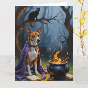 Basenji Dog Whimsical Halloween Painting Card
