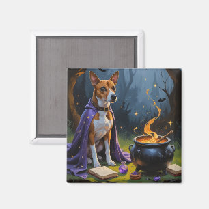 Basenji Dog Whimsical Halloween Painting Magnet