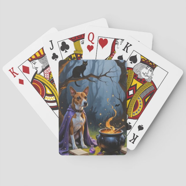 Basenji Dog Whimsical Halloween Painting Playing Cards (Back)