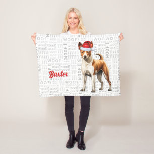 Basenji Dog with Name Christmas Holiday Fleece Blanket