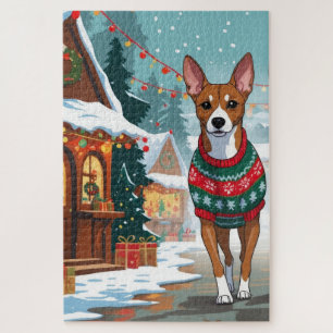 Basenji Dogs Christmas Snow Holiday Jigsaw Puzzle