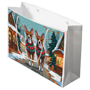 Basenji Dogs Christmas Snow Holiday Large Gift Bag