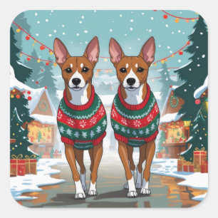 Basenji Dogs Christmas Snow Holiday  Square Sticker