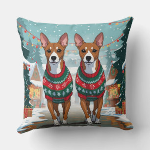 Basenji Dogs Christmas Snow Holiday Throw Pillow