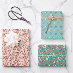 Basenji Dogs Floral Wrapping Paper Sheet