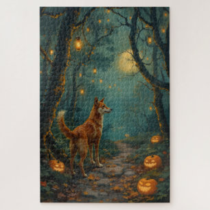 Basenji Enchanted Forest Halloween Artwork Jigsaw Puzzle