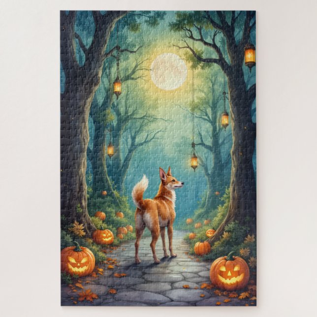 Basenji Enchanted Forest Halloween Artwork Jigsaw Puzzle (Vertical)