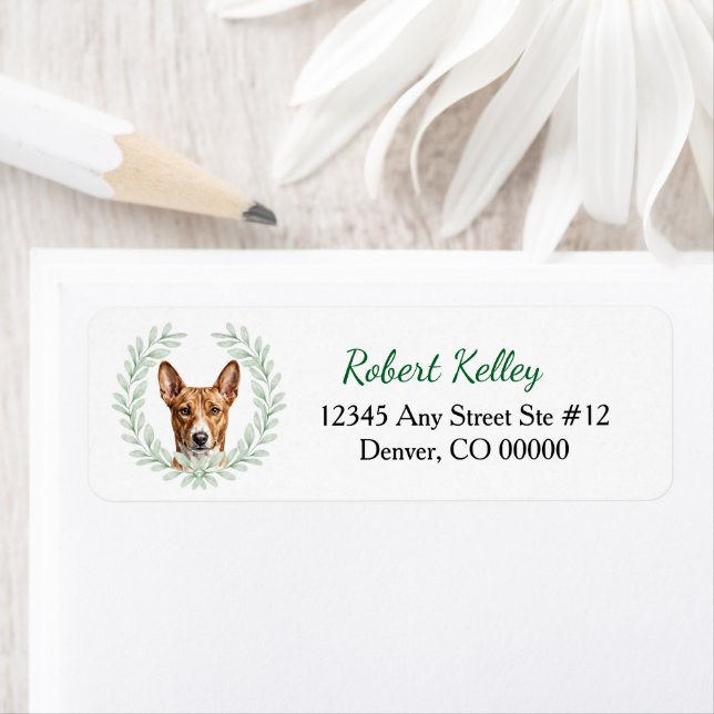 Basenji Eucalyptus Leaf Wreath Return Address (Insitu)