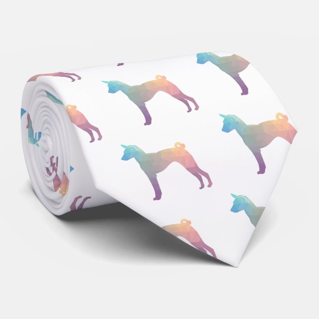 Basenji Geometric Pattern Silhouette Pastel Tie (Rolled)