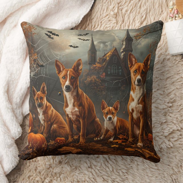 Basenji Halloween Night Doggy Delight  Throw Pillow (Blanket)