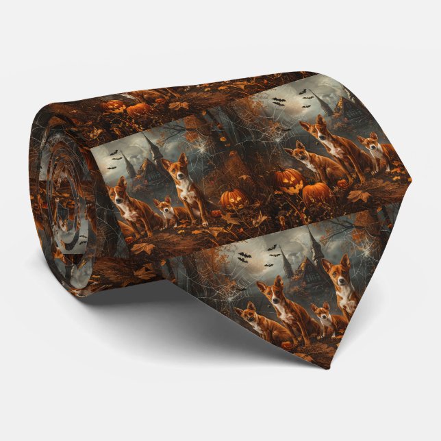 Basenji Halloween Night Doggy Delight  Tie (Rolled)