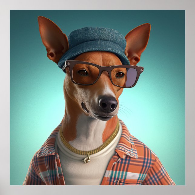 Basenji Hipster Dog Poster (Front)