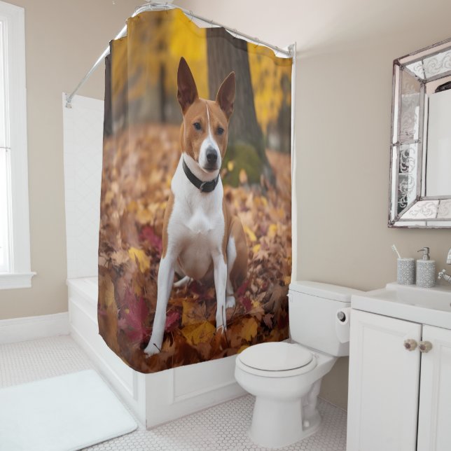 Basenji in Autumn Leaves Fall Inspire  (In Situ)