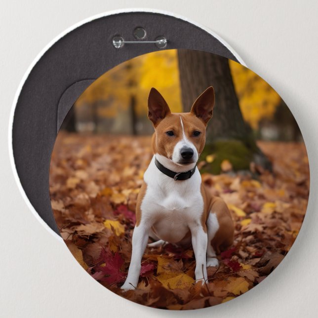 Basenji in Autumn Leaves Fall Inspire  6 Inch Round Button (Front & Back)