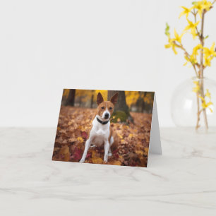 Basenji in Autumn Leaves Fall Inspire Card