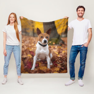 Basenji in Autumn Leaves Fall Inspire  Fleece Blanket