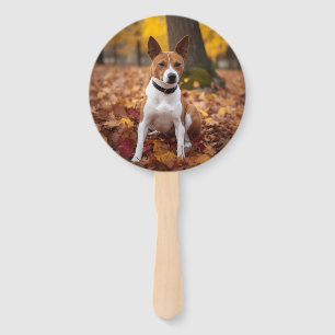 Basenji in Autumn Leaves Fall Inspire  Hand Fan