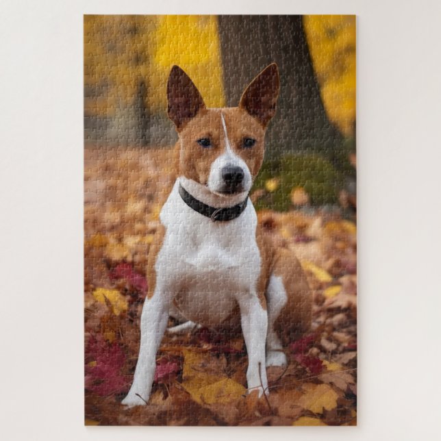 Basenji in Autumn Leaves Fall Inspire  Jigsaw Puzzle (Vertical)