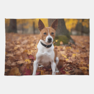 Basenji in Autumn Leaves Fall Inspire  Kitchen Towel