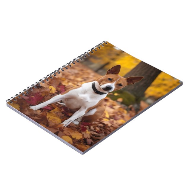 Basenji in Autumn Leaves Fall Inspire  Notebook (Left Side)