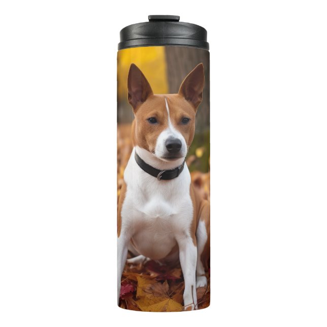 Basenji in Autumn Leaves Fall Inspire  Thermal Tumbler (Front)