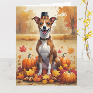 Basenji In Autumn Leaves Thanksgiving Art Card