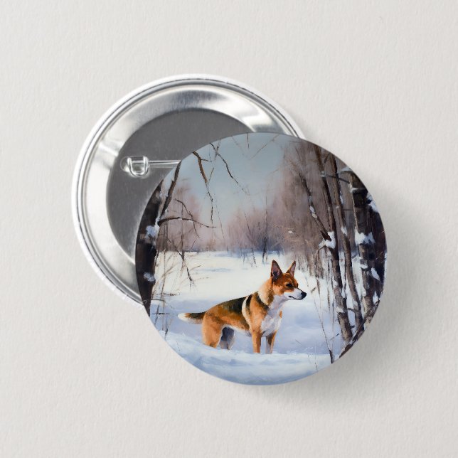 Basenji Let It Snow Christmas  2 Inch Round Button (Front & Back)