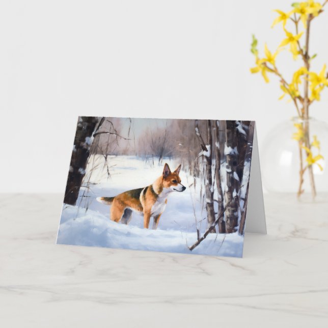 Basenji Let It Snow Christmas  Card (Yellow Flower)