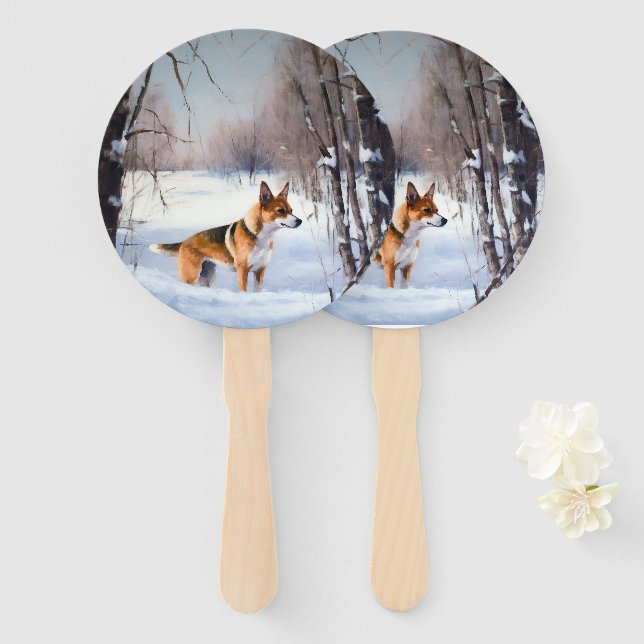 Basenji Let It Snow Christmas  Hand Fan (Front and Back)