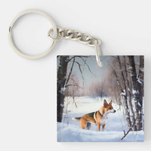 Basenji Let It Snow Christmas Keychain