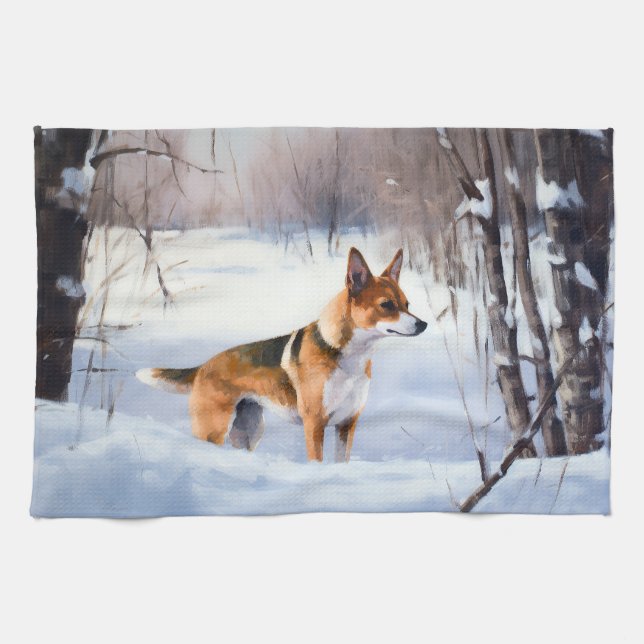 Basenji Let It Snow Christmas  Kitchen Towel (Horizontal)