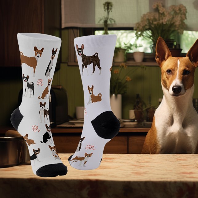 Basenji Love Hound Breed Fun Pattern Socks (Creator Uploaded)