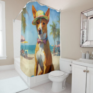 Basenji on Beach, summer gift for dog lovers