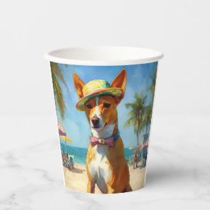 Basenji on Beach, summer gift for dog lovers Paper Cups