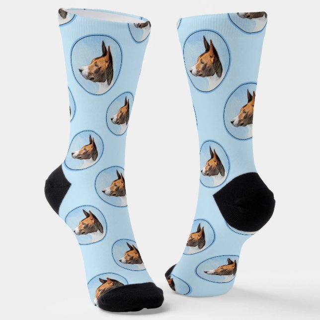 Basenji Painting Chestnut Red Brindle Cute Dog Art Socks (Angled)