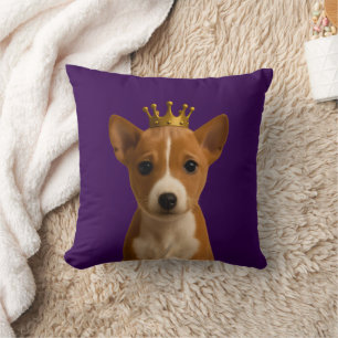 Basenji Puppy in Gold Crown Cute Throw Pillow
