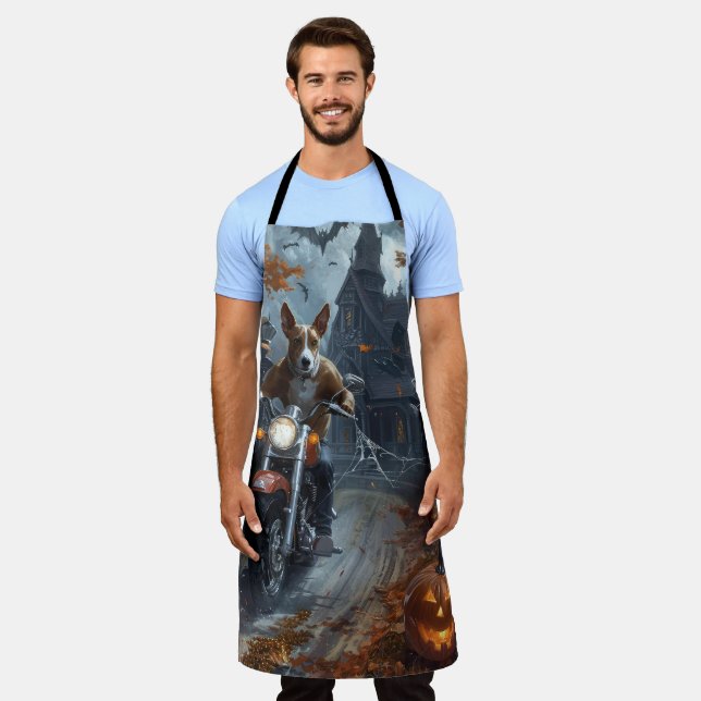 Basenji Riding Motorcycle Halloween Scary Apron (Worn)