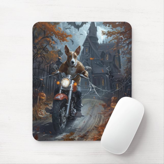 Basenji Riding Motorcycle Halloween Scary Mouse Pad (With Mouse)