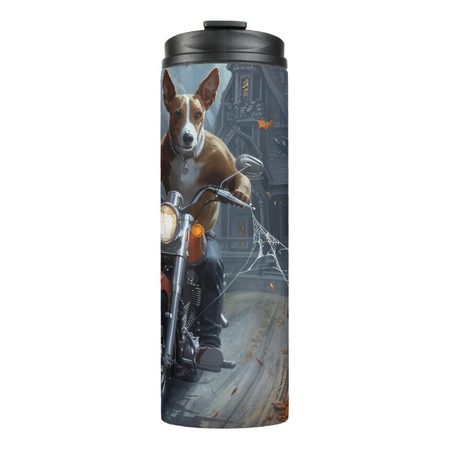 Basenji Riding Motorcycle Halloween Scary Thermal Tumbler (Front)