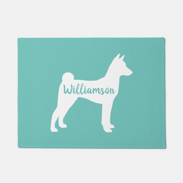 Basenji Silhouette Personalized Welcome Mat (Front)