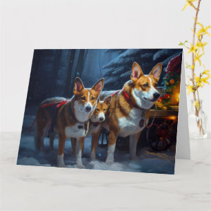 Basenji Snowy Sleigh Christmas Decor Card