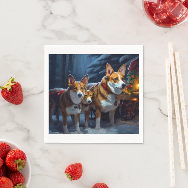 Basenji Snowy Sleigh Christmas Decor Napkin (Insitu)