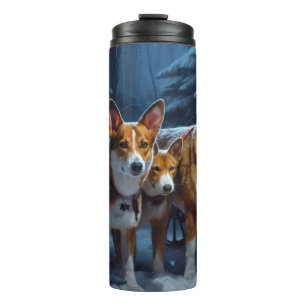 Basenji Snowy Sleigh Christmas Decor Thermal Tumbler