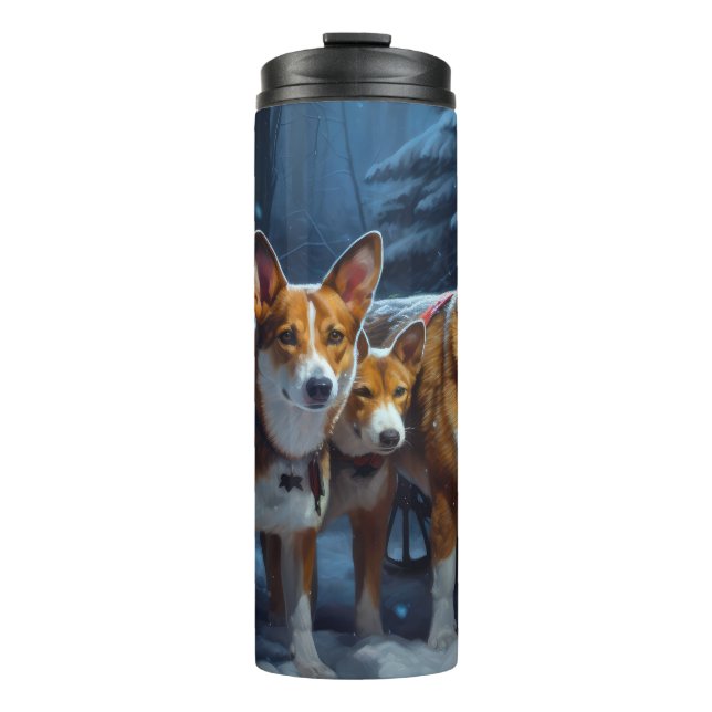 Basenji Snowy Sleigh Christmas Decor Thermal Tumbler (Front)