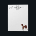 Basenji Watercolor Monogram Personalized Notepad<br><div class="desc">This design may be personalized in the area provided by changing the photo and/or text. Or it can be customized by clicking Personalize this Template and then choosing the click to customize further option and delete or change the colour of the background, add text, change the text colour or style,...</div>
