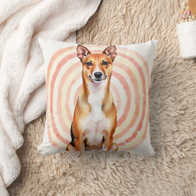 Basenji Watercolor Ripple Pattern Art Throw Pillow (Blanket)